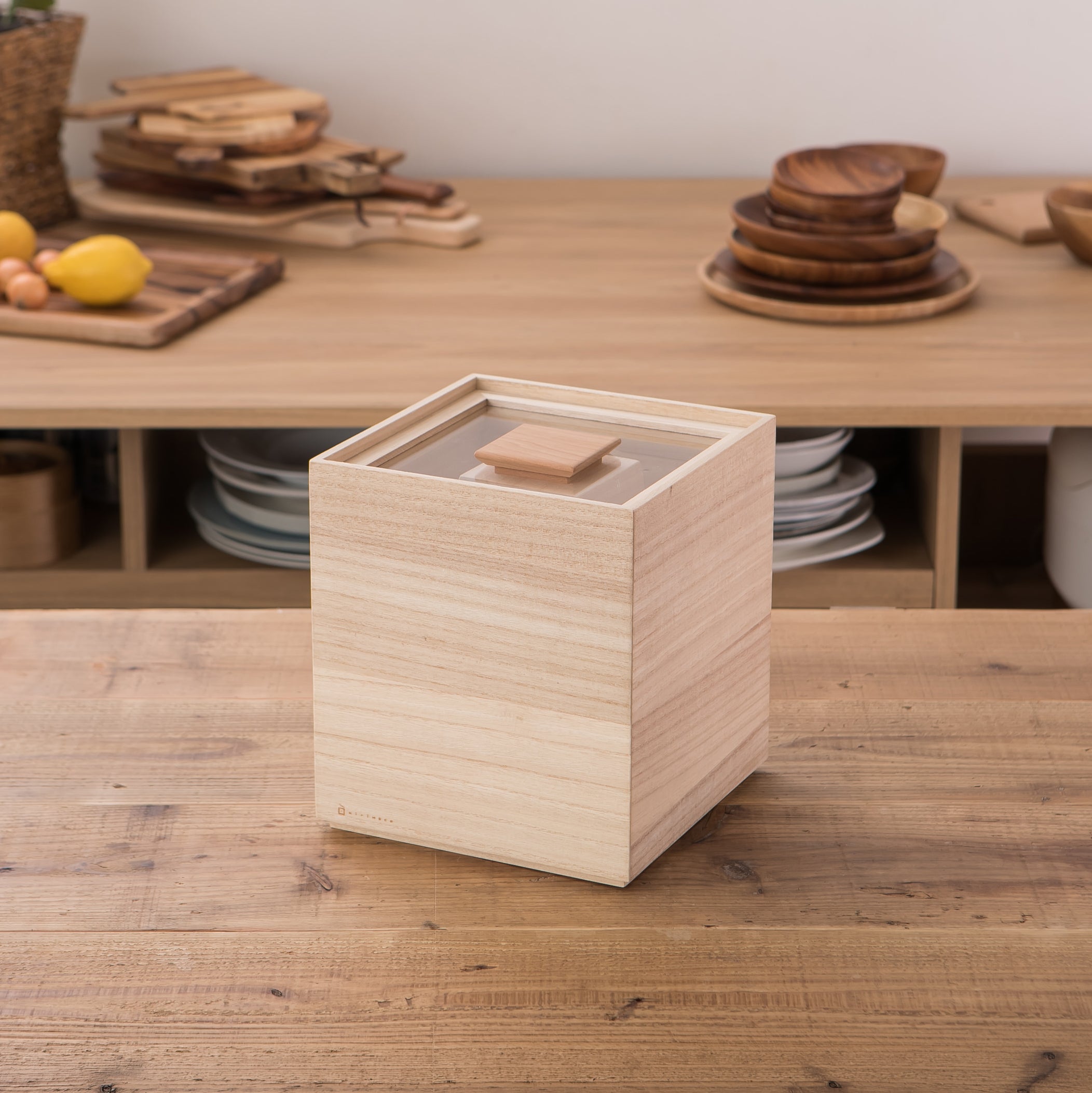 Eco-Friendly Paulownia Wood Rice Bin with Magnetic Measuring Cup