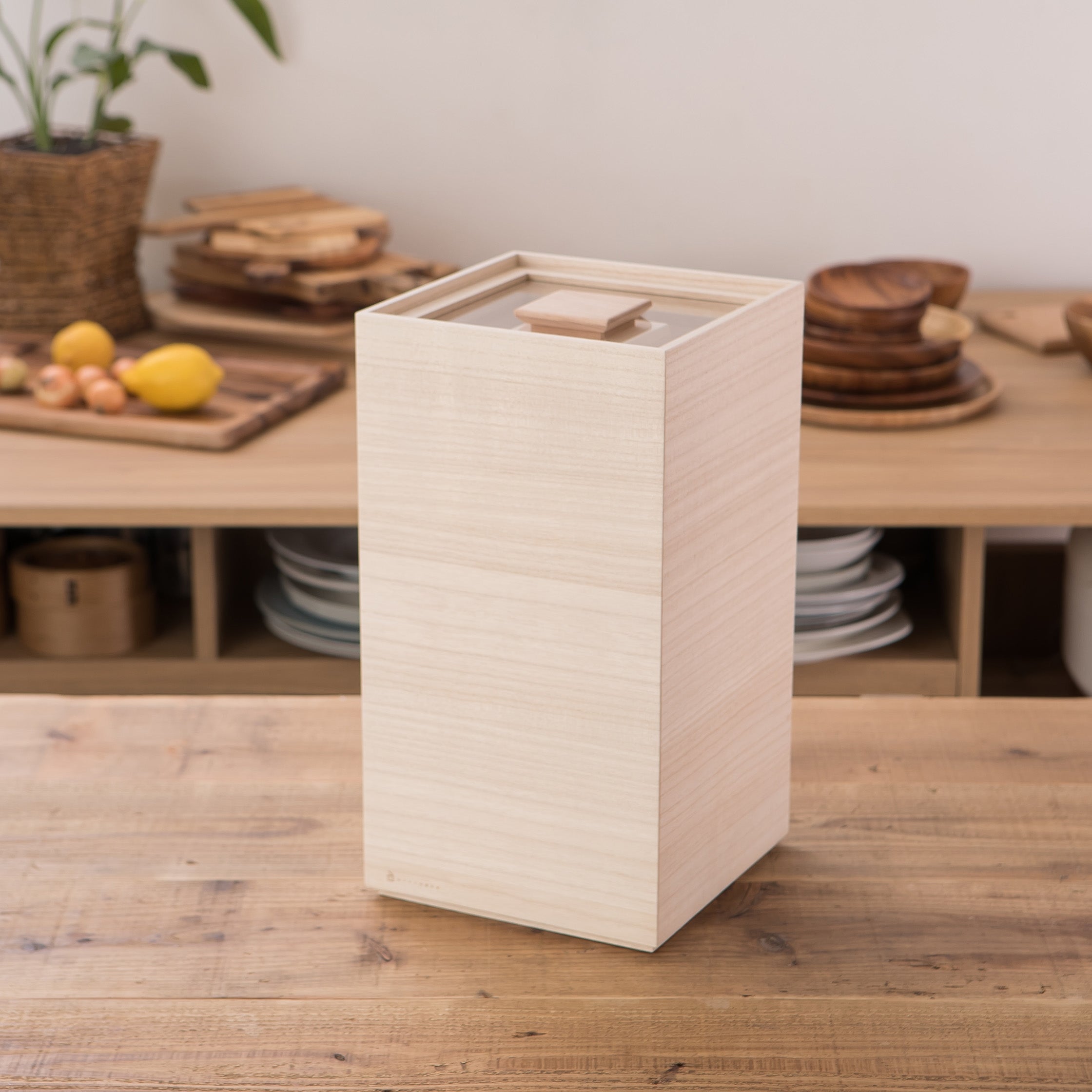 Eco-Friendly Paulownia Wood Rice Bin with Magnetic Measuring Cup