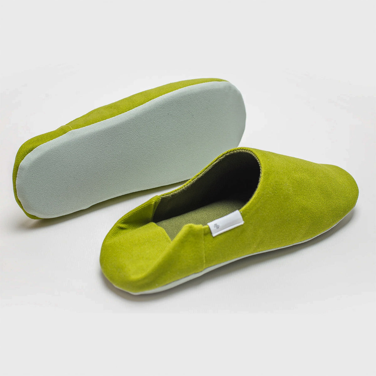 Olive green canvas babouche, sole view #Color_Olive Green