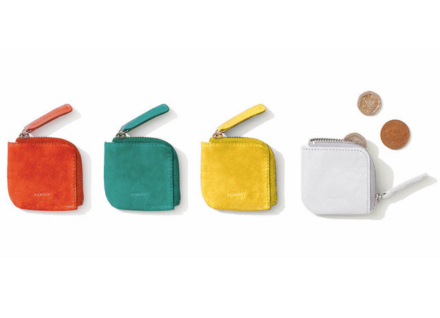 Orange, green, yellow and light gray mini coin purses