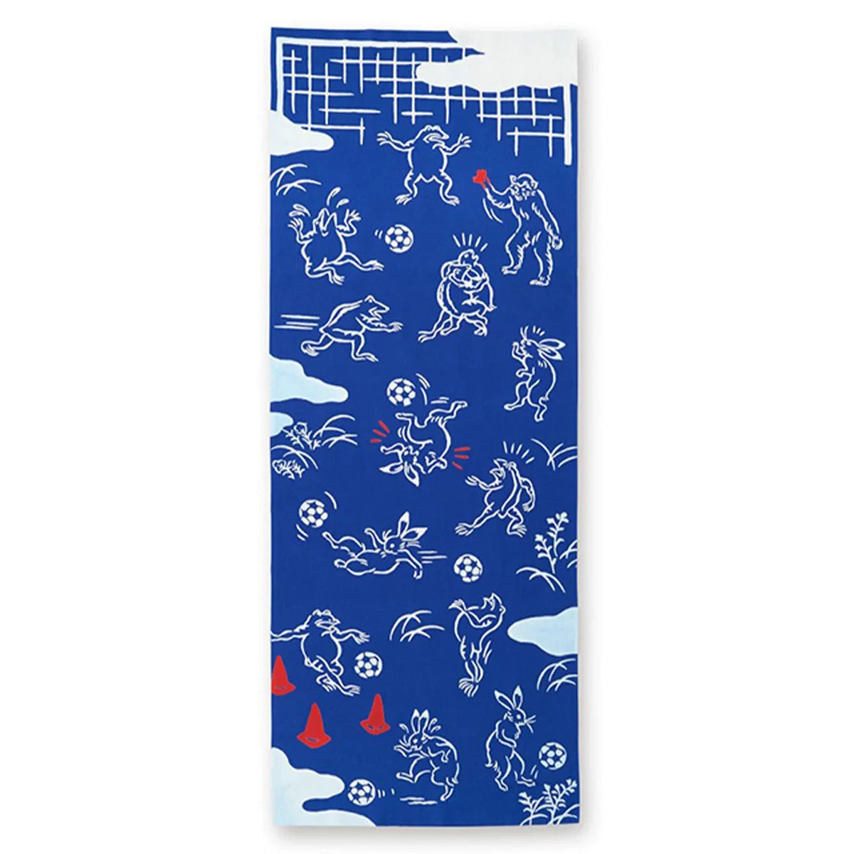 Chōjū-giga tenugui, Soccer design: frolicking frogs, rabbits and monkeys