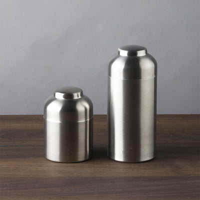 Regular and large stainless steel coffee canisters