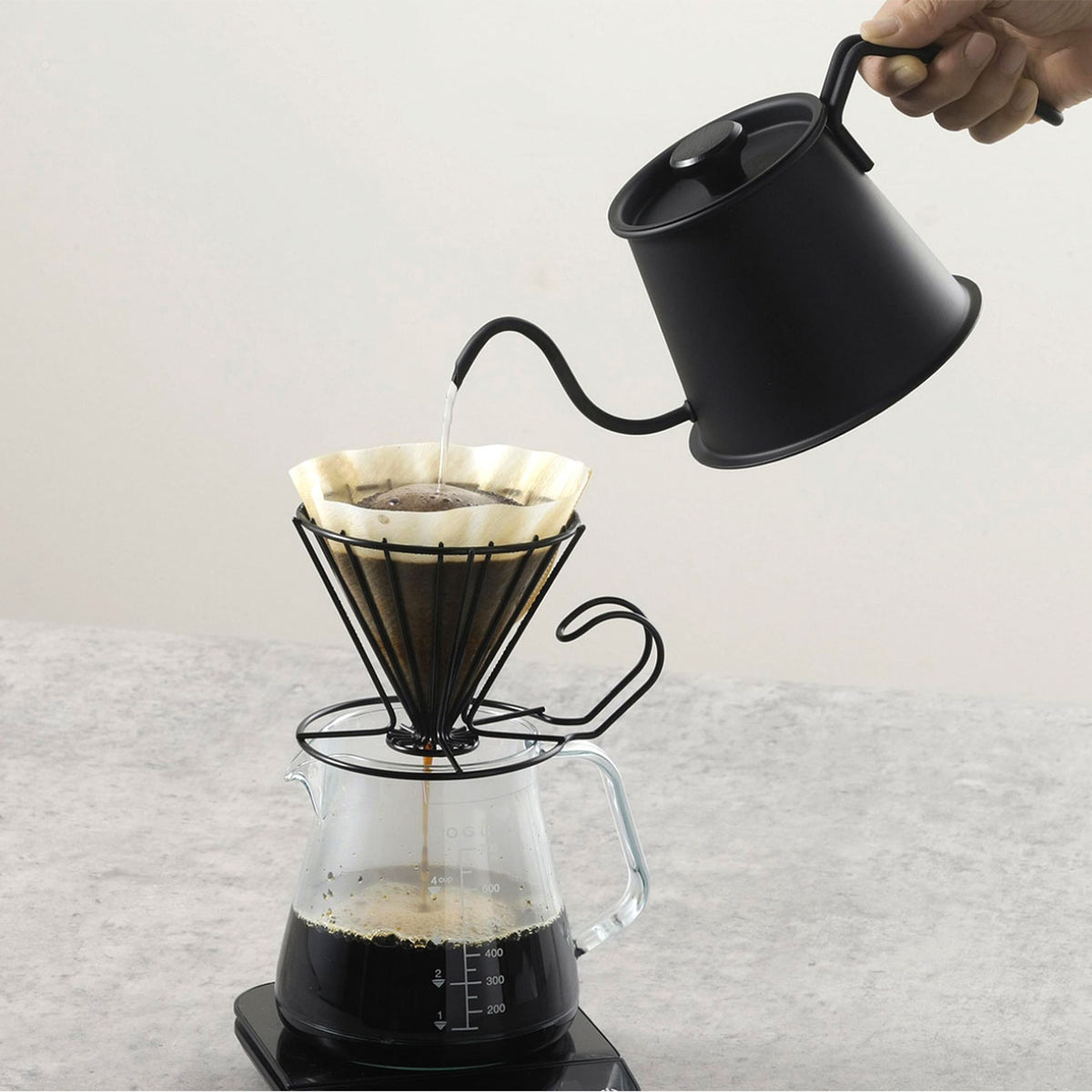 Pour-over brewing with the matte black Two Drip Pot Pro