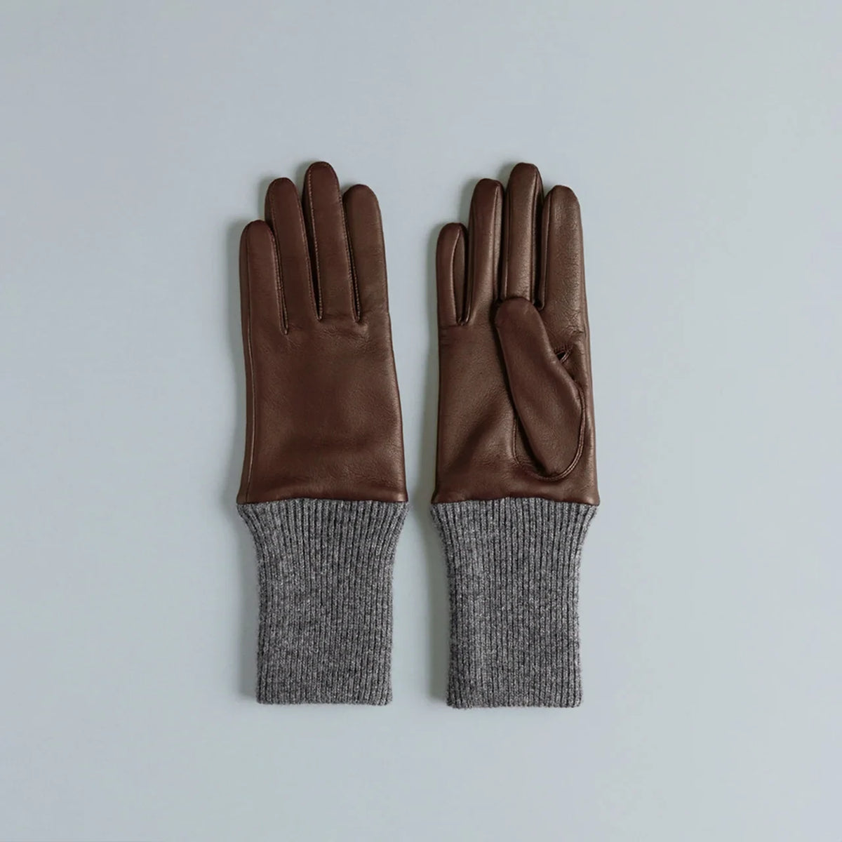 Kuroda women’s lambskin leather gloves with knit cuff in tan #Color_Tan