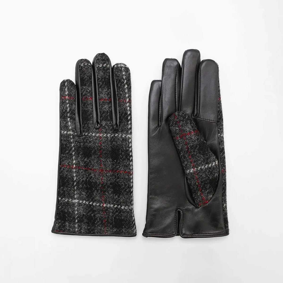 Kuroda women’s Harris Tweed and leather gloves in gray #Color_Gray