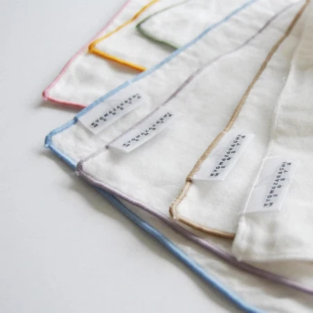 Kyo-Wazarashi gauze towels and handkerchief with colored piping