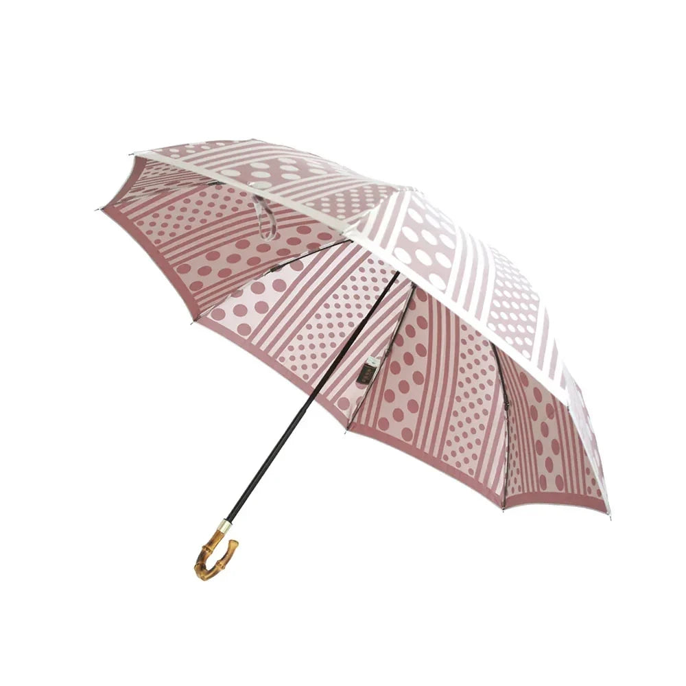 kirie Dots and Stripes umbrella in Antique Bordeaux, open #Color_Antique Bordeaux
