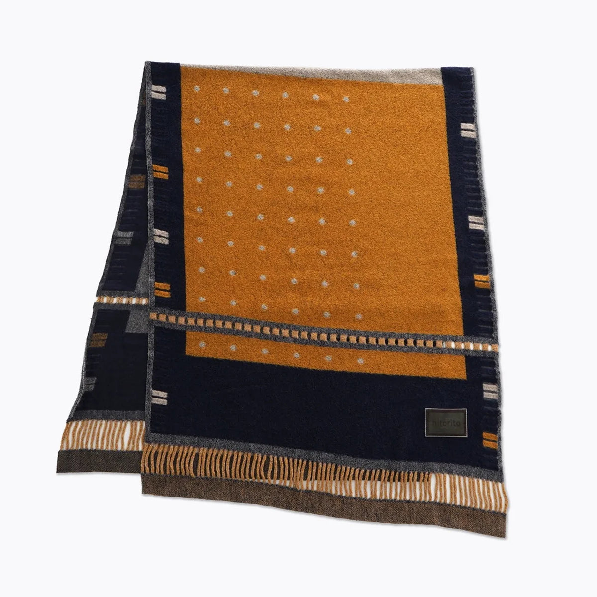 Navy window stole laid flat, orange side #Color_Navy