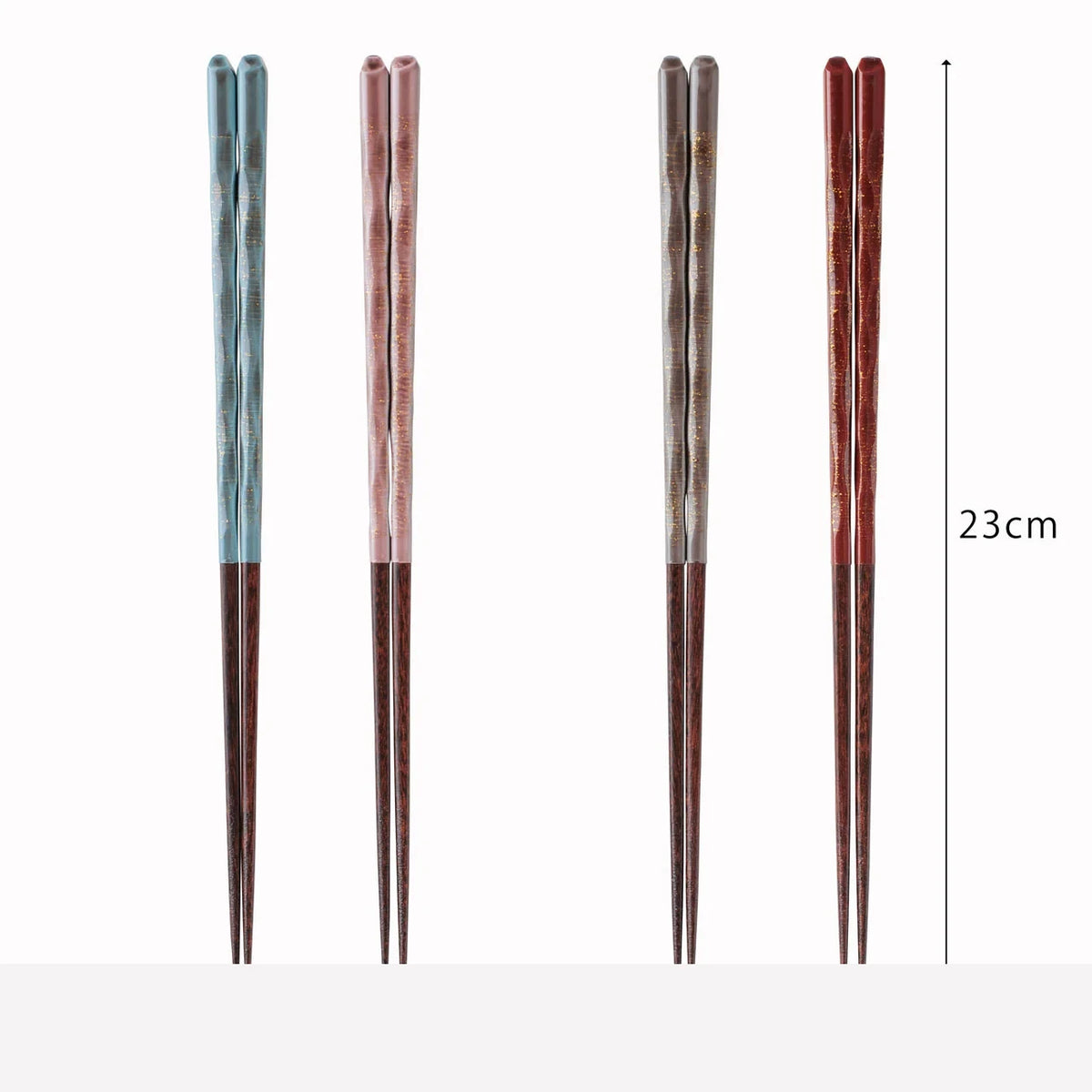 Mingei Kasane chopsticks, 23 cm long, in blue, pink, gray and red