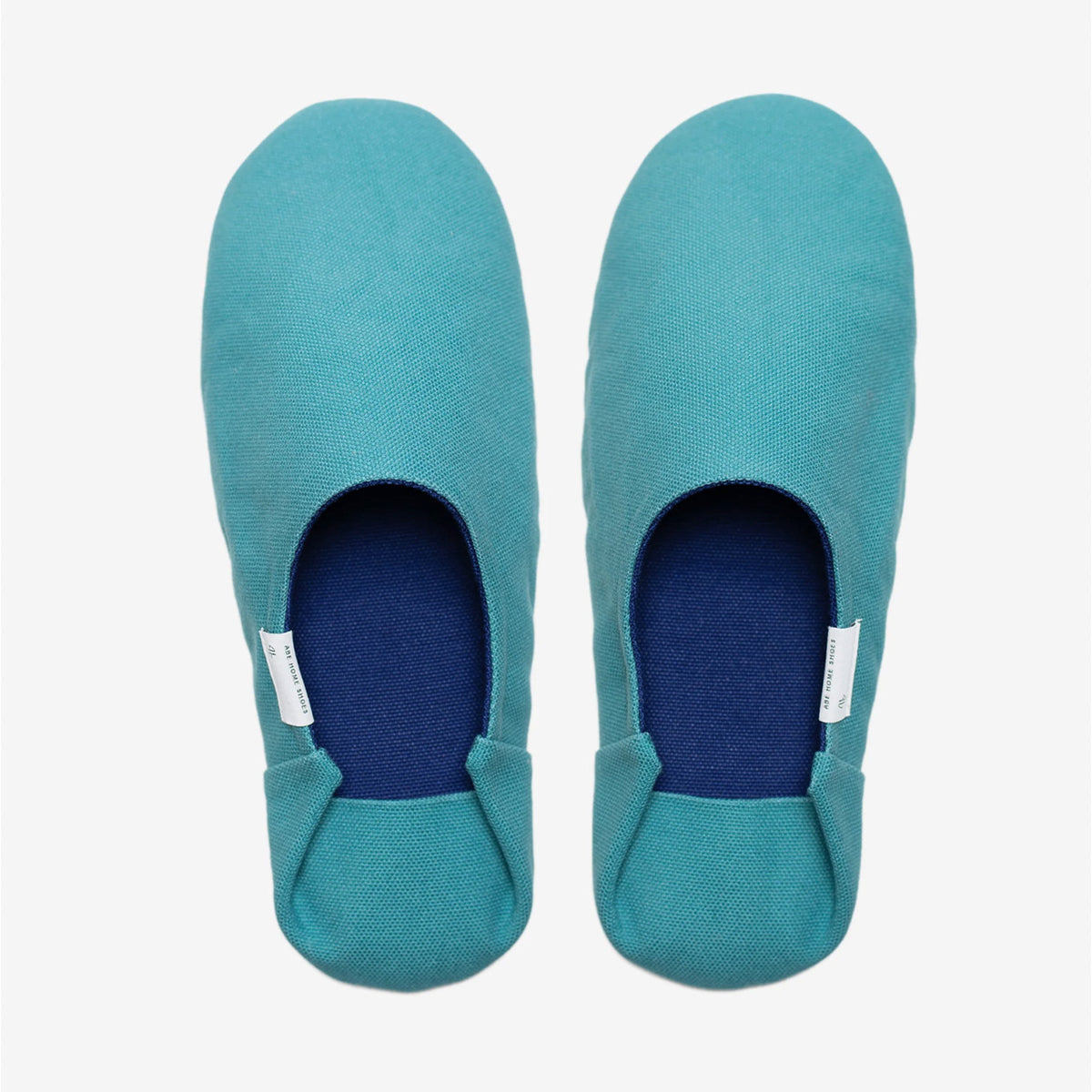 Turquoise blue canvas babouche, top view #Color_Turquoise Blue