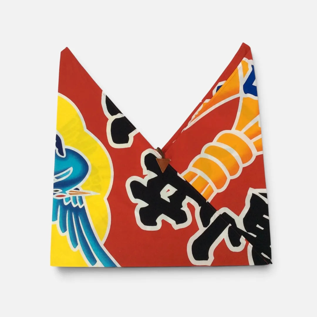 Crane design azuma bag in red and yellow, back #Auspicious Designs_Crane (Tsuru)