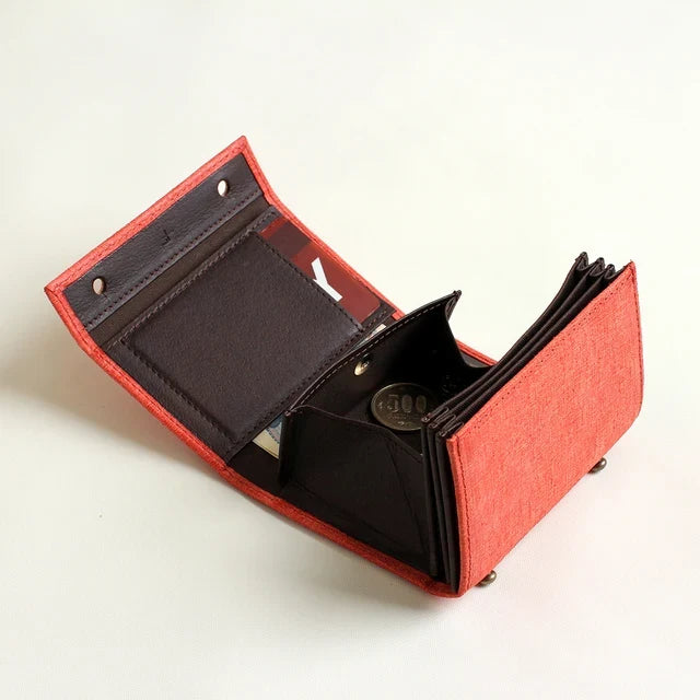 Inside of the m+ Quadretti wallet in red