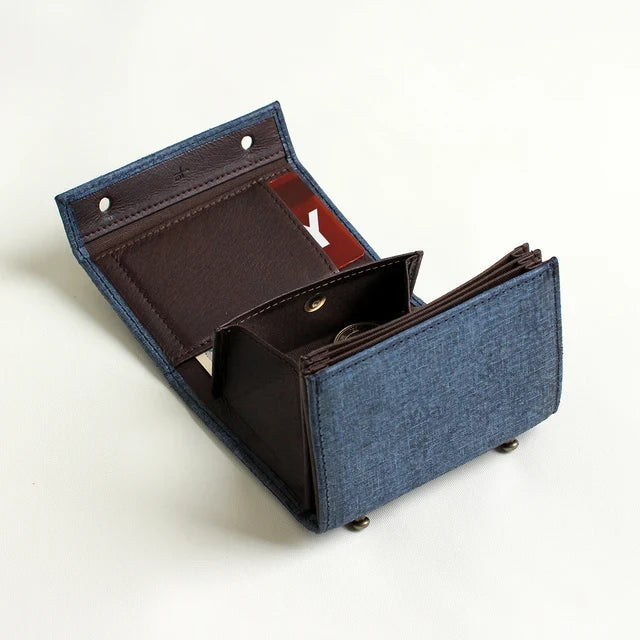 Inside of the m+ Quadretti wallet in navy