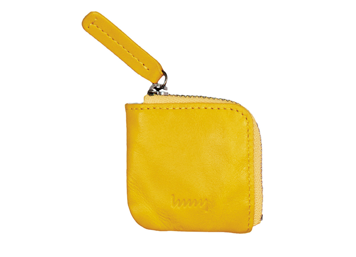 Yellow cowhide mini coin purse #Color_Yellow