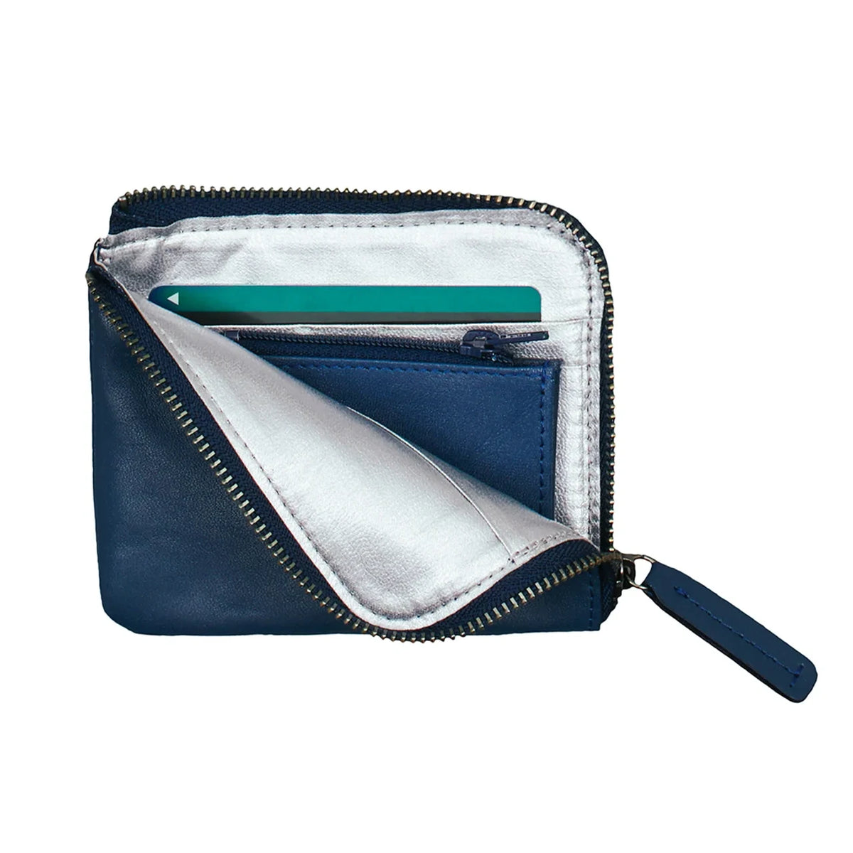 hmny compact leather wallet in navy #Color_Navy