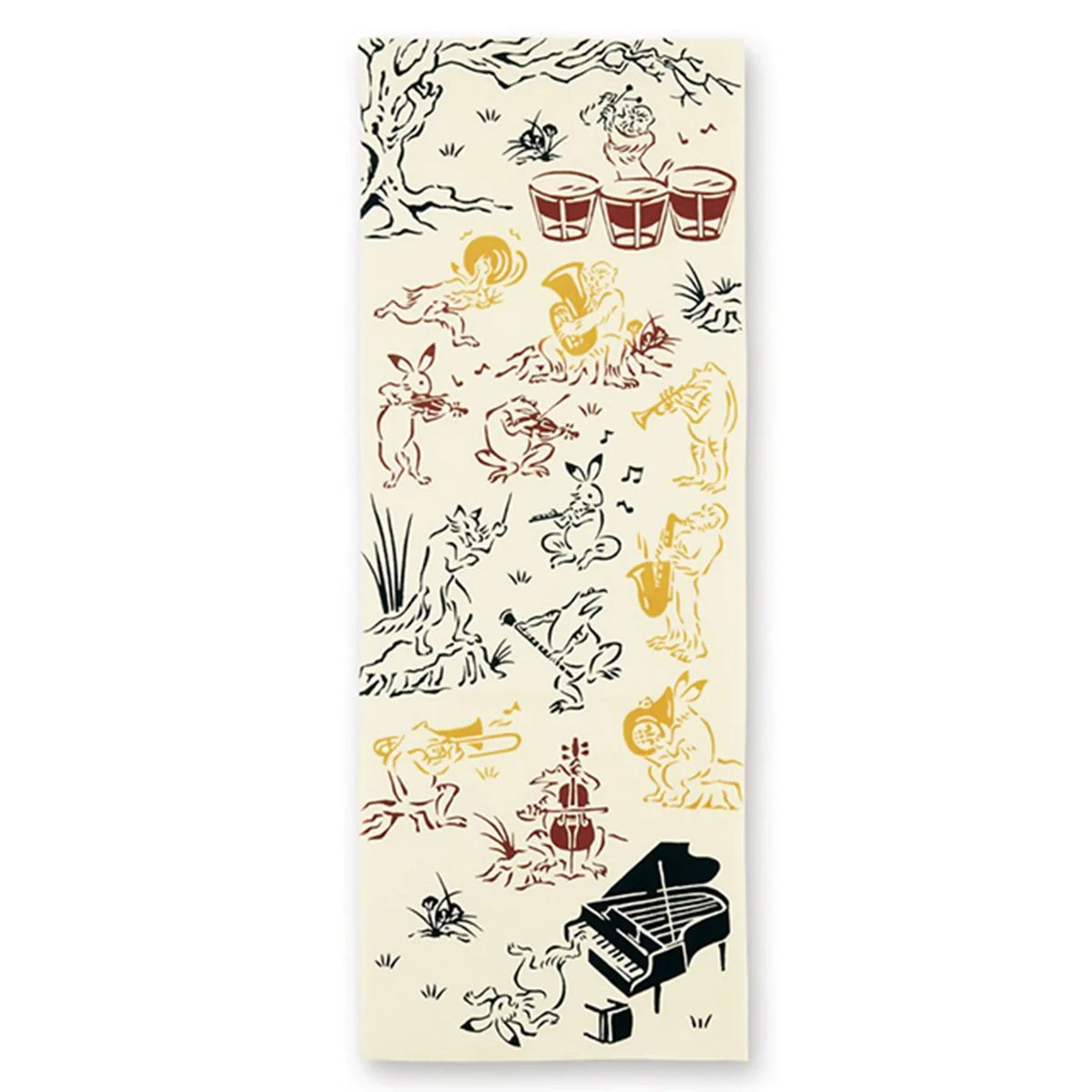 Chōjū-giga tenugui, Orchestra design: frolicking frogs, rabbits and monkeys