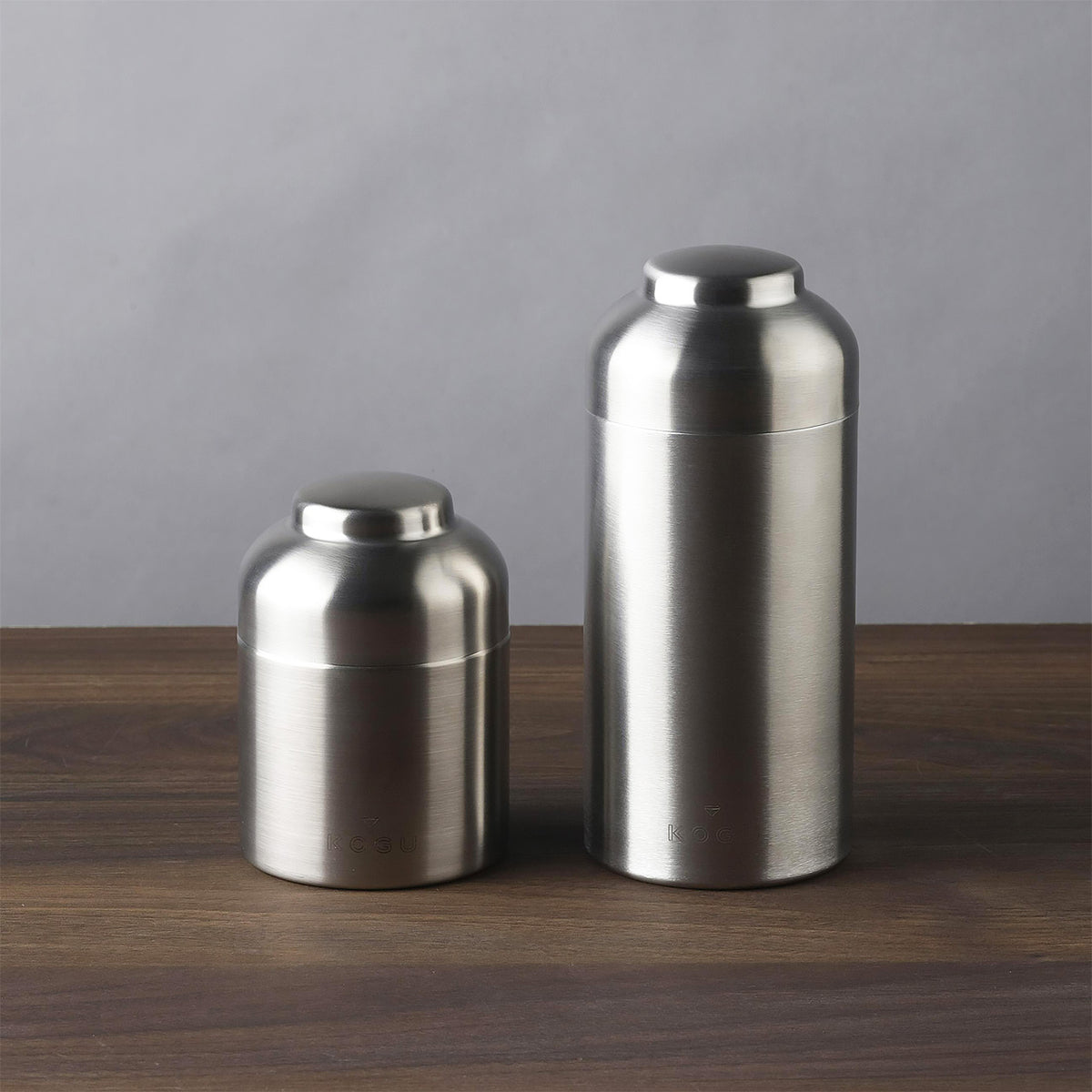 Regular and large stainless steel coffee canisters