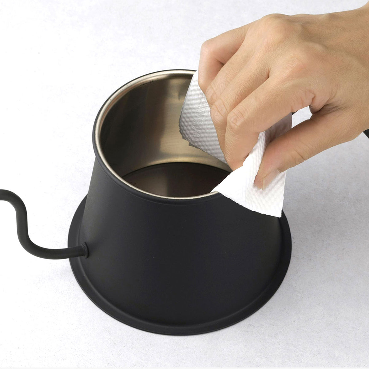 Silver interior of the matte black Two Drip Pot Pro