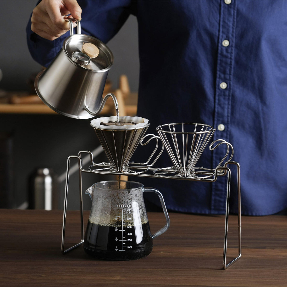 Brewing with wire drippers on a dripper stand
