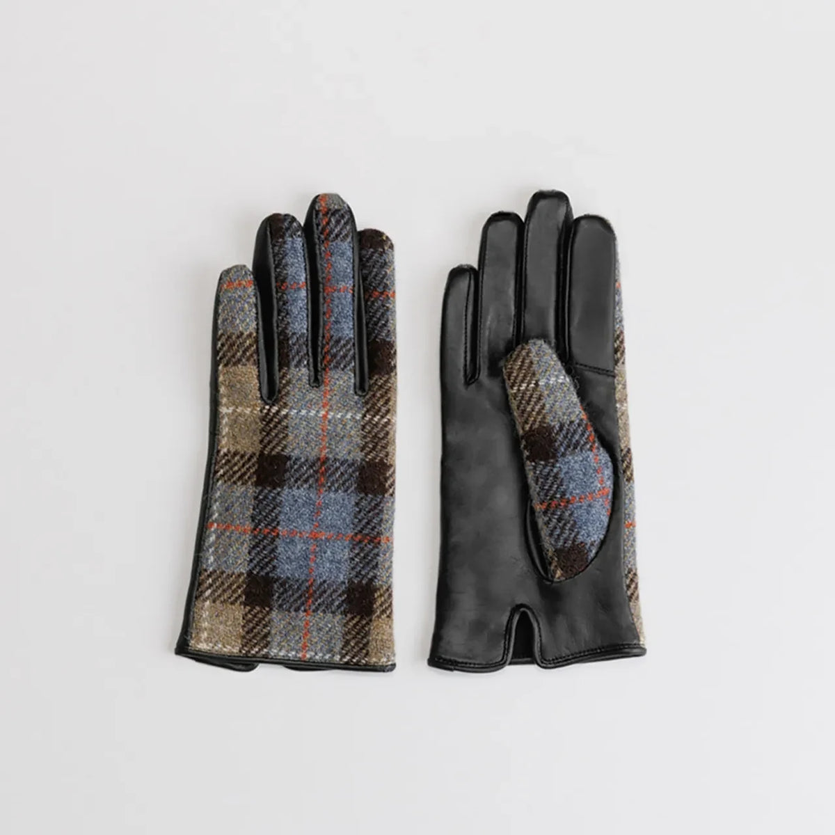 Kuroda women’s Harris Tweed and leather gloves in blue 2 #Color_Blue 2
