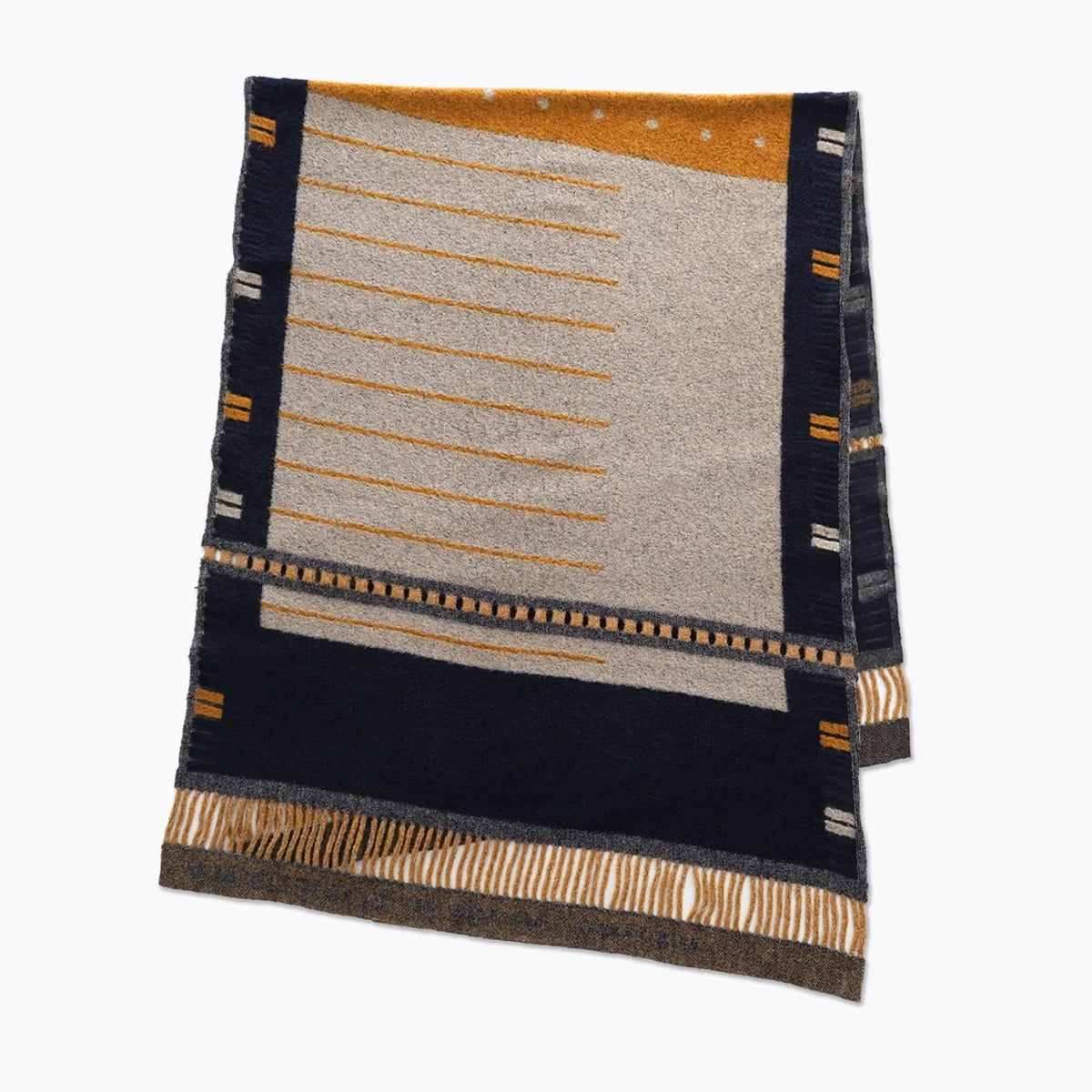 Navy window stole laid flat, beige side #Color_Navy