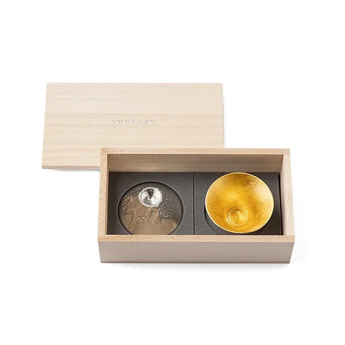 FUJIYAMA Sake-Becher-Geschenkset: Zinn & Blattgold im Paar | NOUSAKU