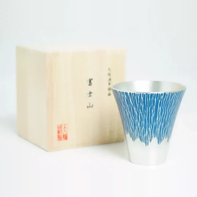 Mt. Fuji tin guinomi with its paulownia wood box