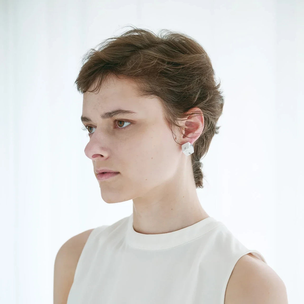 soil fragrance cube earrings, side view