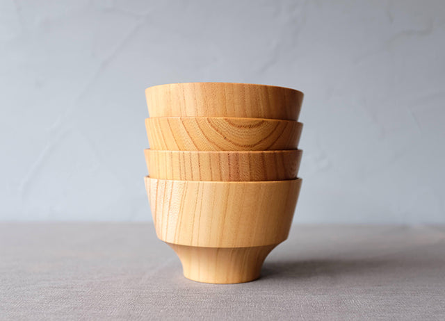 Stacked ISHIZUE wooden bowls